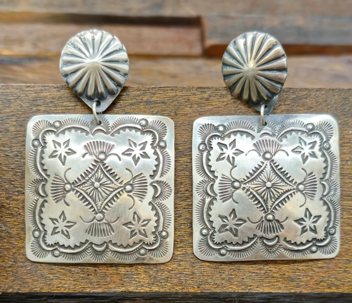 Sterling Silver Stamped Square Earrings by Vincent Platero