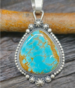 Turquoise and Sterling Silver Teardrop Pendant by Daniel Benally