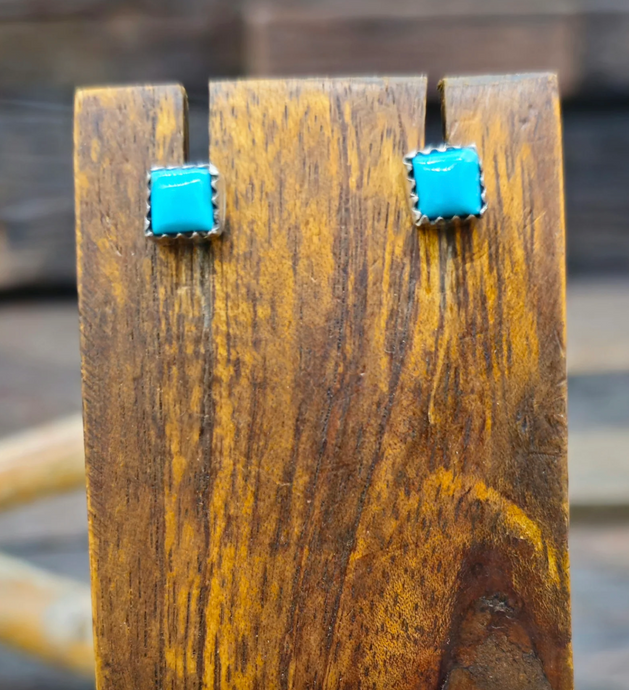 Turquoise and Sterling Silver Post Earrings by Robertson Martinez