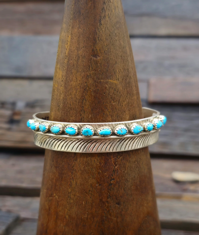 Sterling Silver Turquoise Feather Cuff by Aaron Davis - 6 1/4 in.