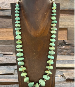 Green Turquoise and Sterling Silver Bead Necklace