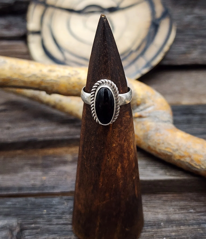 Petite Oval Onyx and Sterling Ring by Prescilla Smith