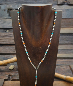 Turquoise, Spiny Oyster, and Sterling Silver Bead Necklace by Jan Mariano - 16 in. w/2 in. Extender