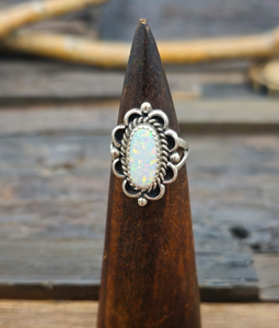 White Lab Opal Sterling Silver Ring by Priscilla Smith - Size 7