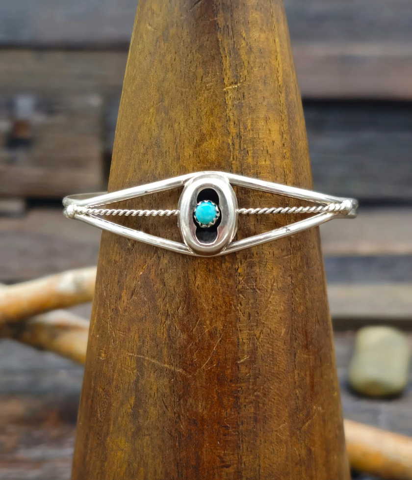 Turquoise and Sterling Silver Shadowbox Cuff by Janice Spencer - 6 1/2 in.
