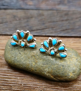Sterling Silver and Turquoise Needlepoint Earrings by Herbert Lastiyano