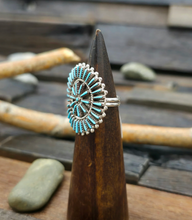 Sterling Silver Sleeping Beauty Turquoise Needlepoint Ring by Shirley Lahi - Size 9